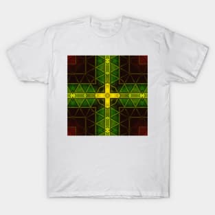 Mosaic Kaleidoscope Square Yellow and Green T-Shirt